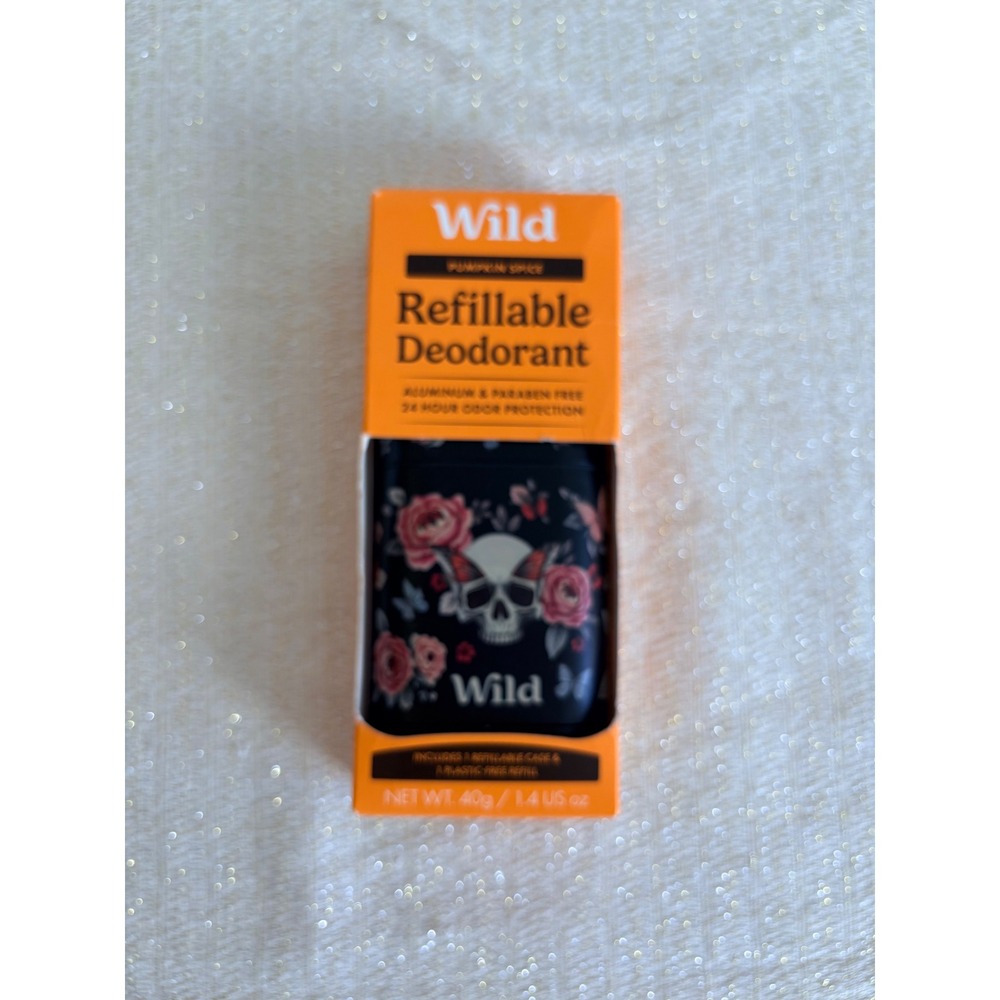 Wild Refillable Deodorant 1.4oz Pumpkin Spice NEW Skull Rose Floral Case refill
